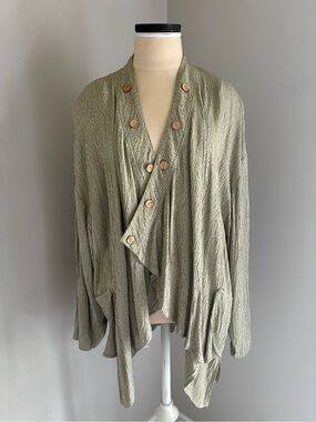 Fairycore Vintage 90s Lagenlook Bohemian Mint Green Open Front Blouse Jacket Siz